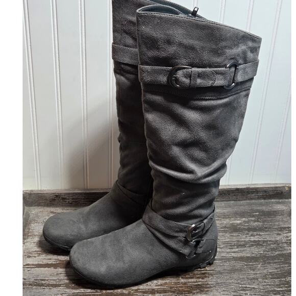 Maurices Women's Gray Faux Suede Tall Riding Comfort Fashion Boots Size 8 - Picture 3 of 6